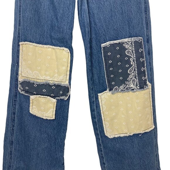 PacSun Eco Bandana Patch High Waisted Baggy Jeans 23 Womens Wide Leg Button Fly - Picture 3 of 9